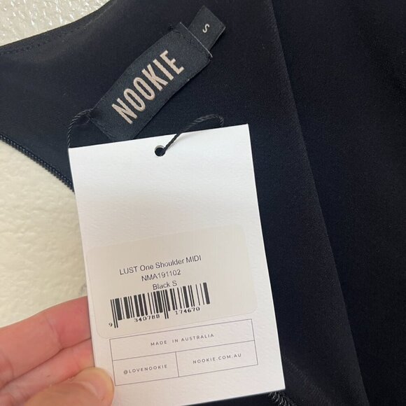 Nookie Lust One Shoulder Midi Cocktail Party Dress Small  in Black $209 - Picture 7 of 8